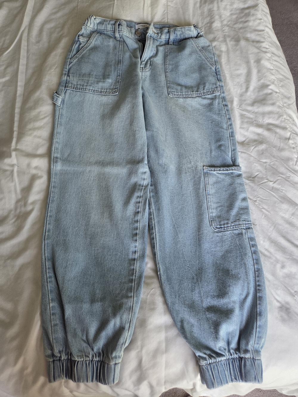 Forever 21 Light Wash Cargo Jogger Jeans